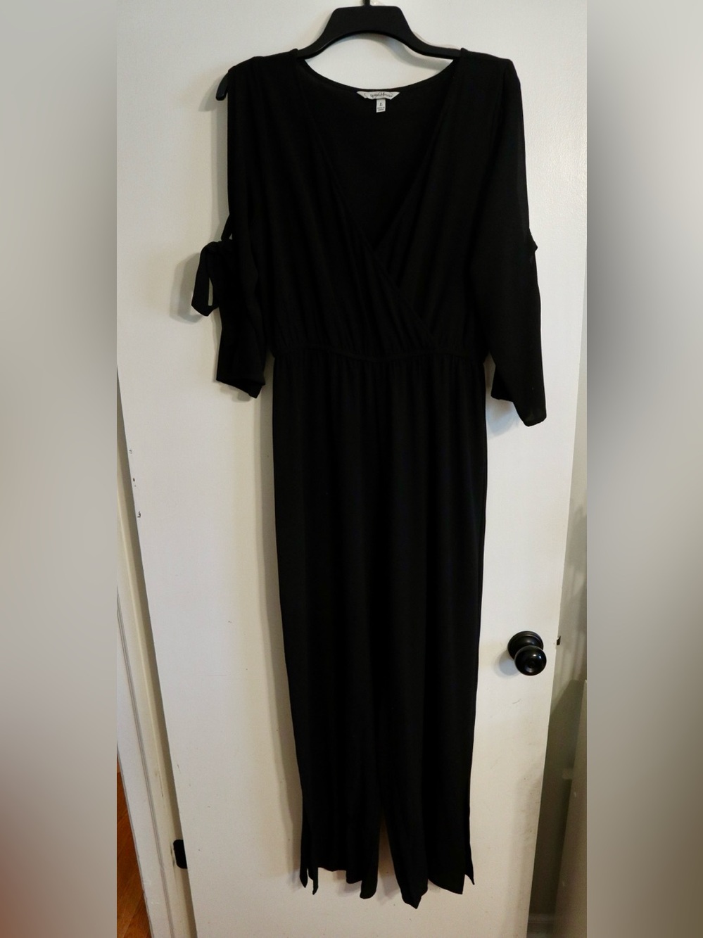 Black maxi jumpsuit with tie sleeves size large